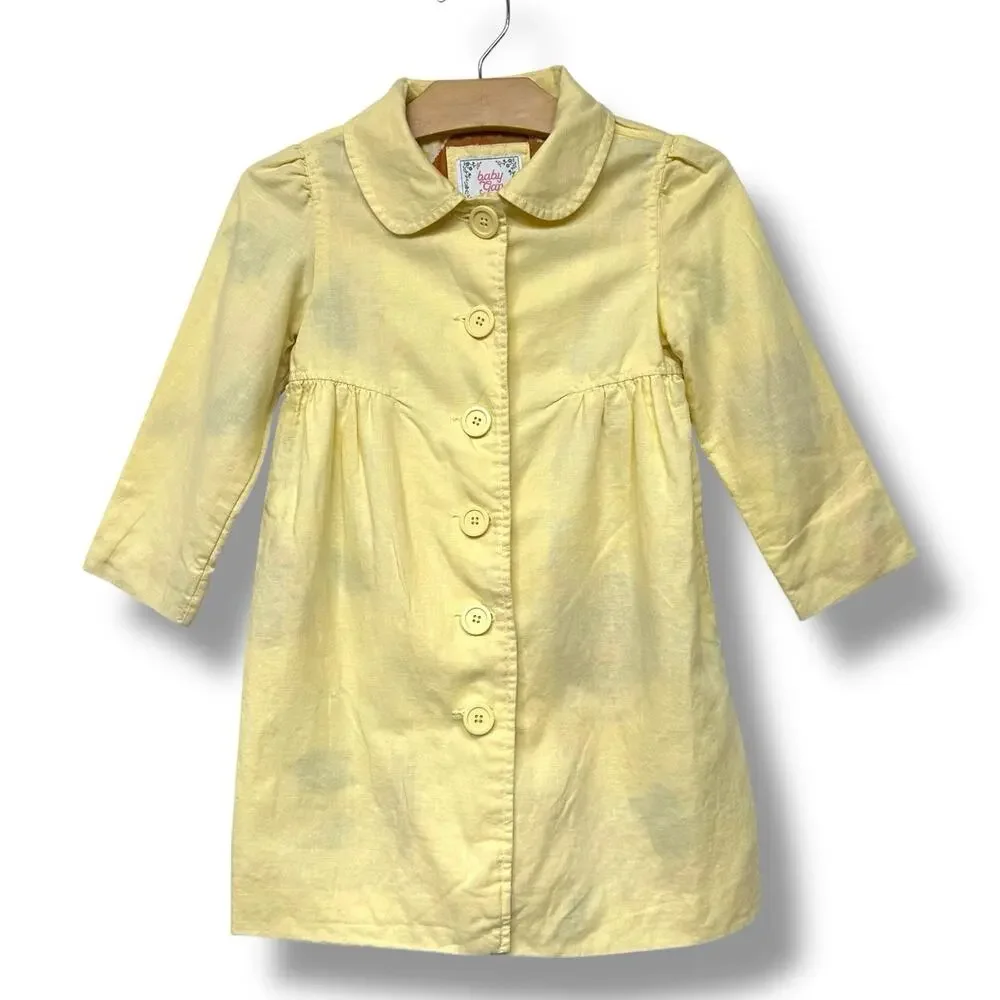 Baby Gap Jacket Girls Linen Cotton Yellow Floral Lined Pea Coat 4T Y2K Cottage